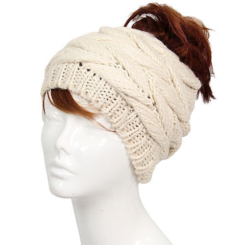 KNIT MESSY BUN BEANIE