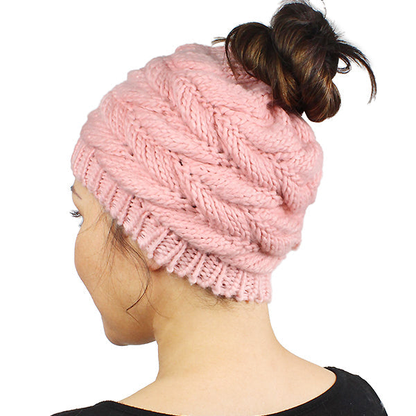 KNIT MESSY BUN BEANIE