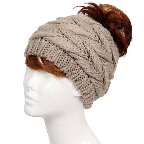 KNIT MESSY BUN BEANIE