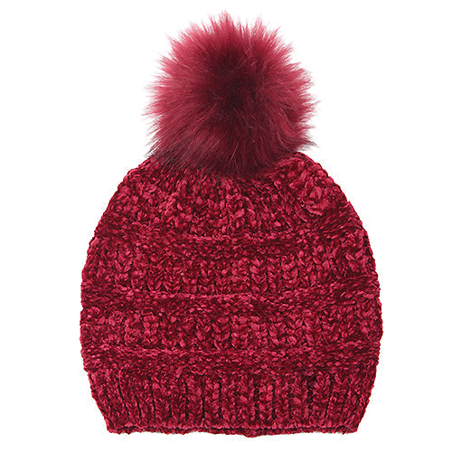 CHENILLE BEANIE W/POMPOM