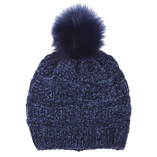 CHENILLE BEANIE W/POMPOM