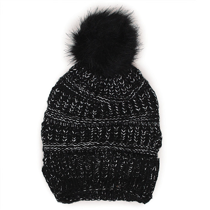 LUREX MIX KNIT BEANIE WITH POMPOM