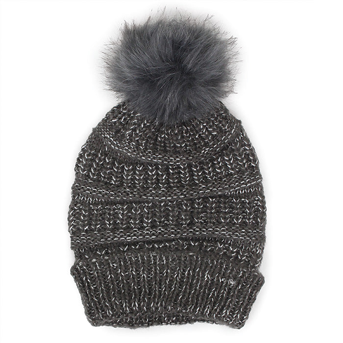 LUREX MIX KNIT BEANIE WITH POMPOM