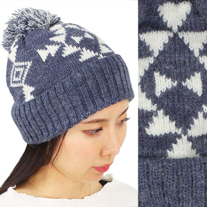 WESTERN KNIT BEANIE W/POMPOM