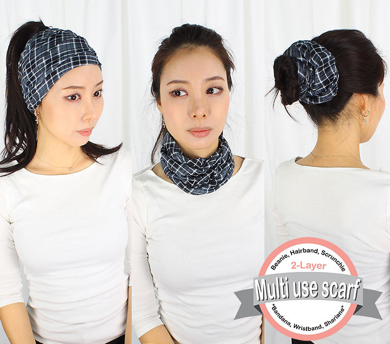 2-LAYER PLAID MULTI-USE HEADWRAP