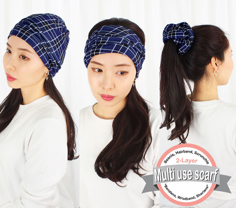 2-LAYER PLAID MULTI-USE HEADWRAP