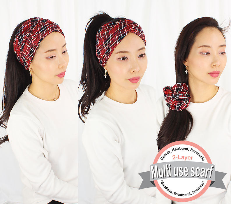 2-LAYER PLAID MULTI-USE HEADWRAP