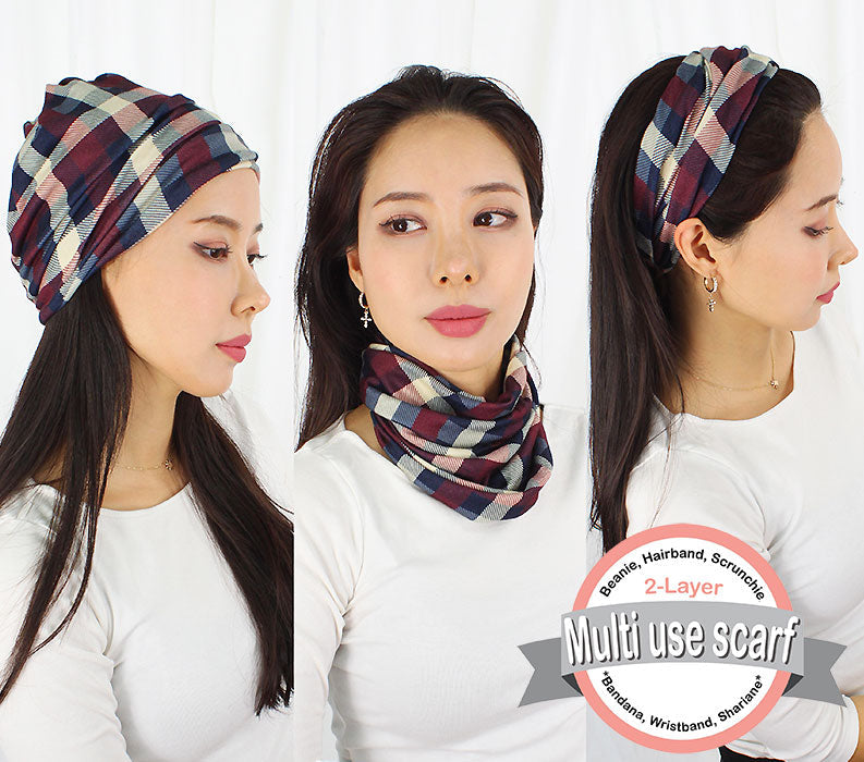 2-LAYER PLAID MULTI-USE HEADWRAP