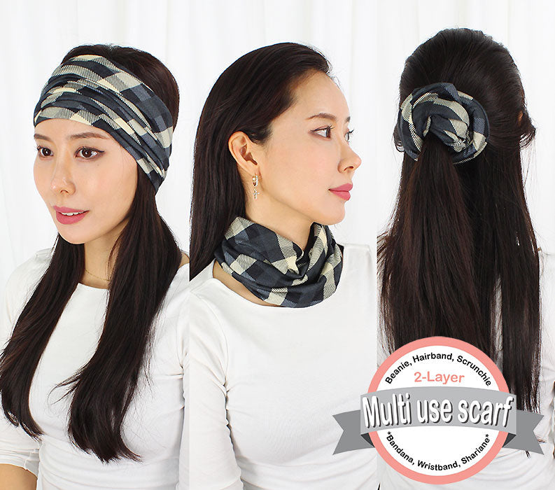 2-LAYER PLAID MULTI-USE HEADWRAP