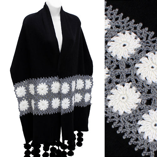 CROCHET DECO POMPOM SHAWL/SCARF