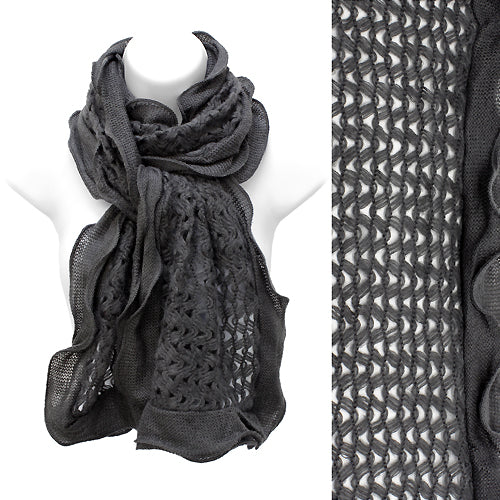 WAVE PATTERN KNIT RUFFLE EDGED OBLONG SCARF