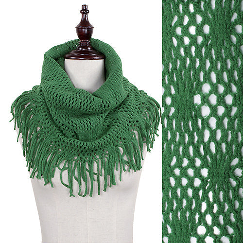 FLOWER PATTERN MINI TUBE SCARF W/FRINGE