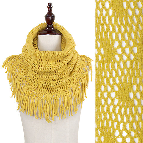 FLOWER PATTERN MINI TUBE SCARF W/FRINGE