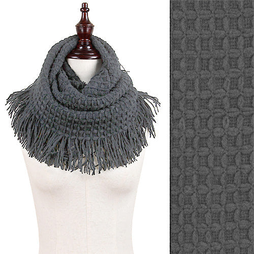 WAFFLE KNIT TASSEL TUBE SCARF