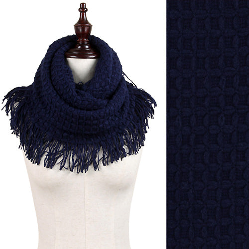 WAFFLE KNIT TASSEL TUBE SCARF