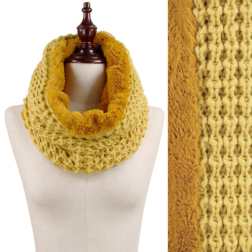 TEXTURED KNIT & FAUX FUR INFINITY SCARF