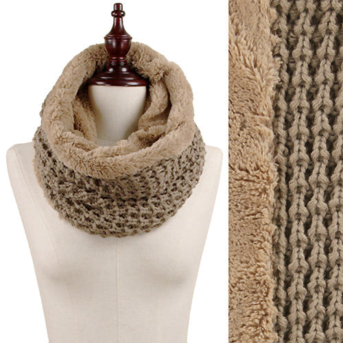 TEXTURED KNIT & FAUX FUR INFINITY SCARF