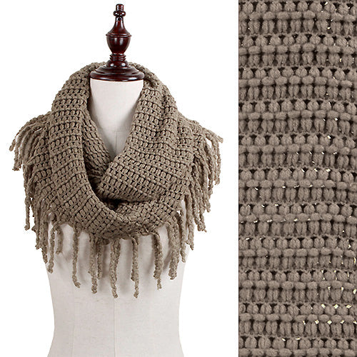 SOLID COLOR KNIT INFINITY SCARF W/ TASSEL