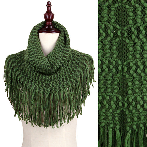 2-TONE TEXTURE TASSEL TUBE SCARF