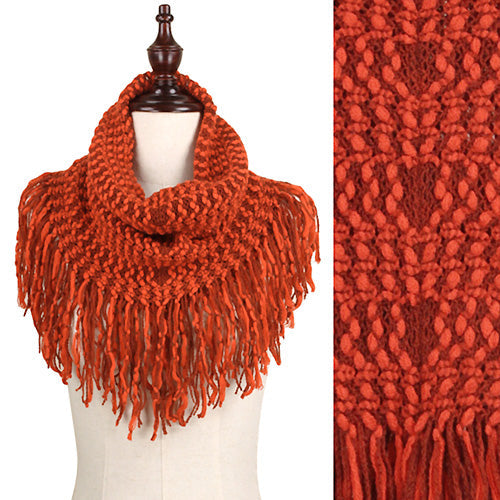 2-TONE TEXTURE TASSEL TUBE SCARF