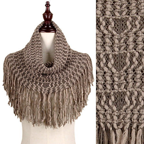 2-TONE TEXTURE TASSEL TUBE SCARF