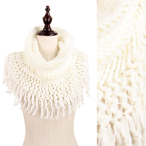 CHEVRON KNIT TUBE SCARF W/ TASSEL