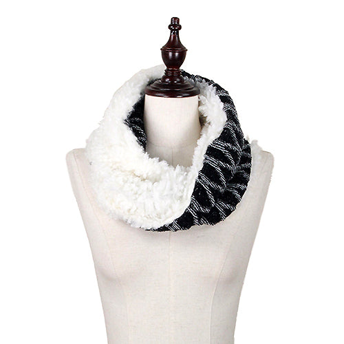 FUR & DIAMOND KNITTED TUBE SCARF