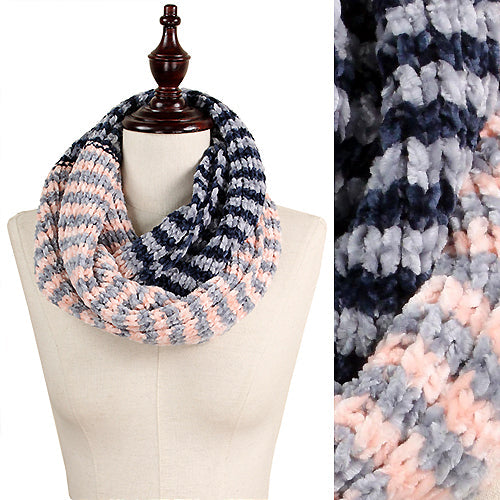 3-TONE CHENILLE STRIPE INFINITY SCARF