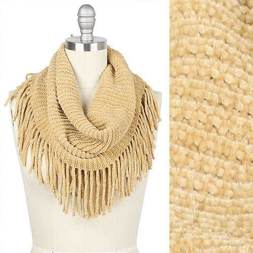 CHENILLE TUBE SCARF W/TASSEL