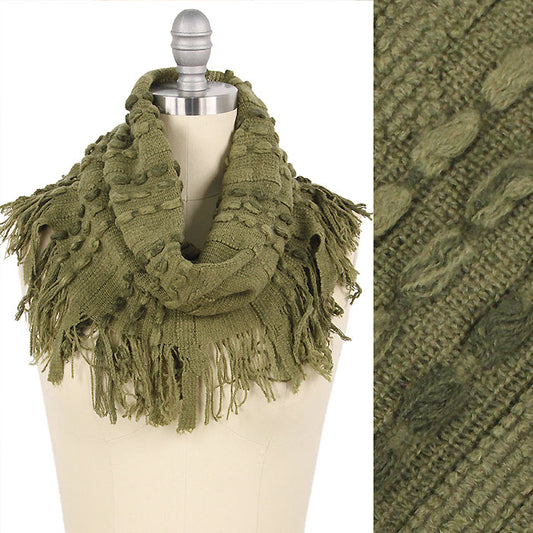 STITCH KNIT TUBE SCARF W/TASSEL