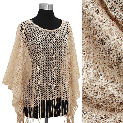 OPEN WEAVE PONCHO W/FRINGE