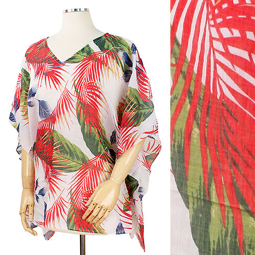 TROPICAL LEAF PRINT PONCHO