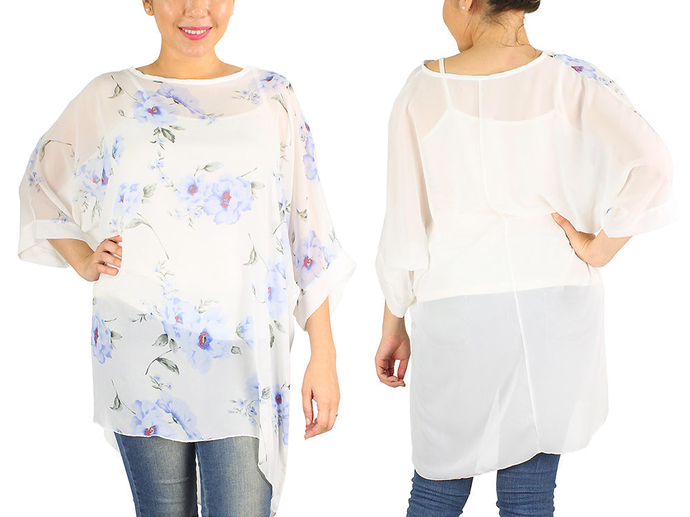 FLOWER CHIFFON PONCHO