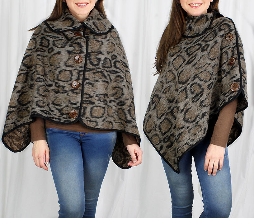 ANIMAL PRINT COCONUT BUTTON PONCHO