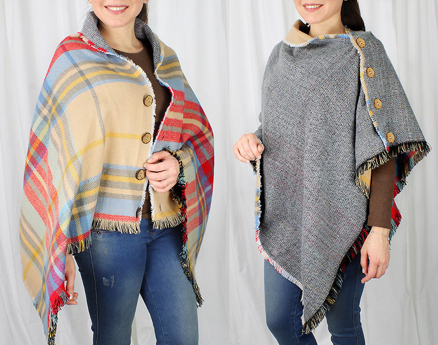 TARTAN REVERSIBLE BUTTON MULTI WAY PONCHO