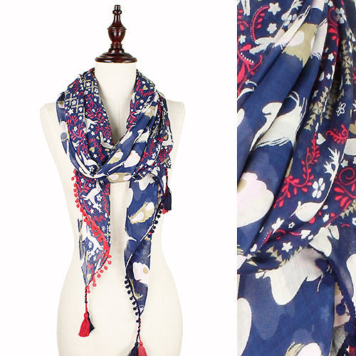 MULTI PATTERN BIAS SCARF W/TASSEL