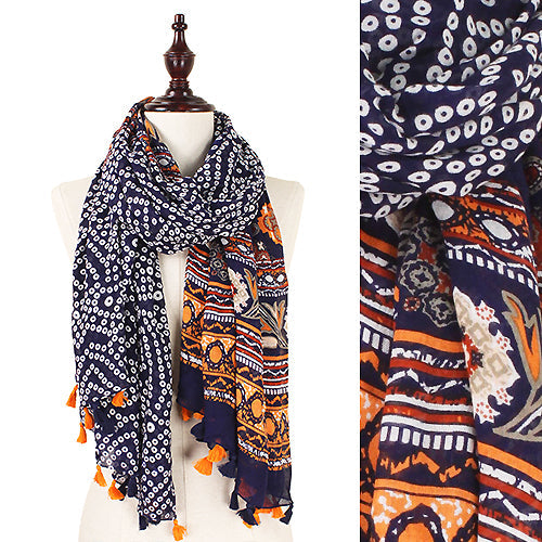 VINTAGE PATTERN OBLONG SCARF w/TASSEL