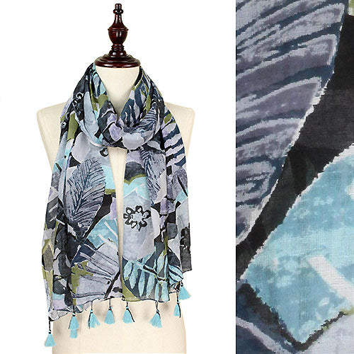 TROPICAL PRINT SCARF W/TASSEL