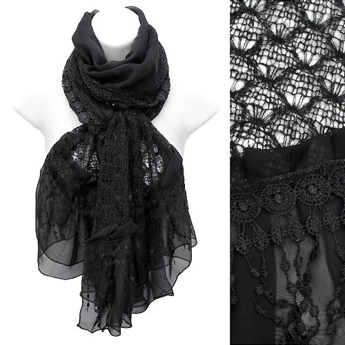 HAND CRAFTED LACE & CHIFFON OBLONG SCARF