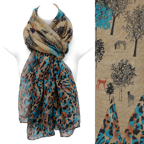 DEER IN FOREST PATTERN OBLONG SCARF