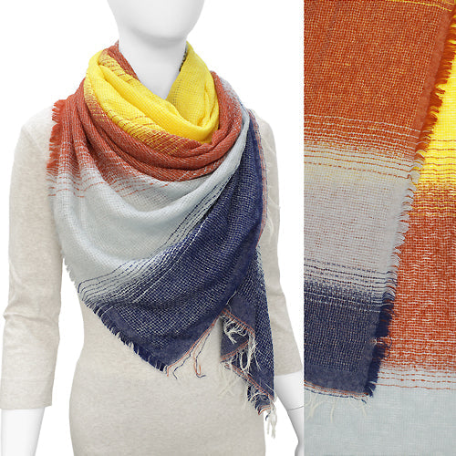 WOOL FEEL MULTI COLOR SCARF WITH FRAYED EDGE