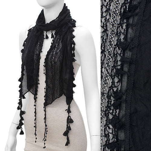 TASSEL DROP LACE+COTTON OBLONG SCARF