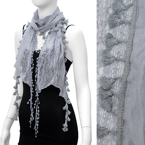 TASSEL DROP LACE+COTTON OBLONG SCARF