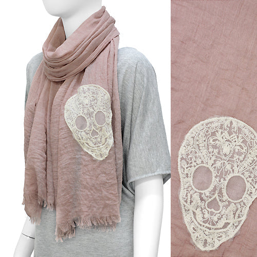 HANDMADE LACE SKULL OBLONG SCARF WITH FRAYED EDGE