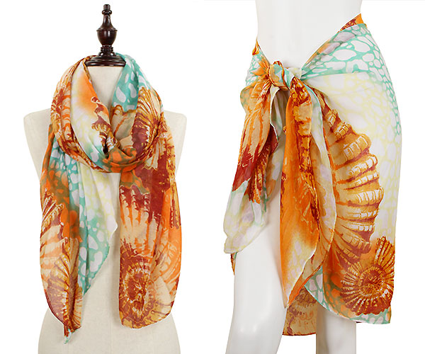 SHELL & SEA PATTERN OBLONG SCARF