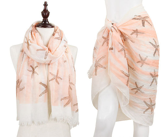 STARFISH WAVE PRINT OBLONG SCARF