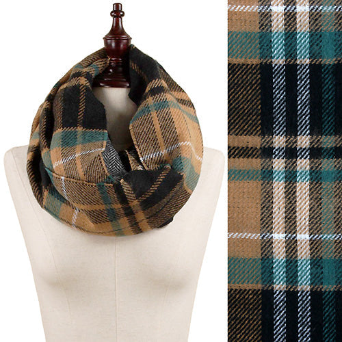 REVERSABLE PLAID PATTERN INFINITY SCARF