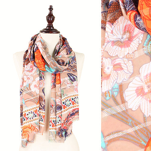 COLORFUL FLOWER SATIN OBLONG SCARF