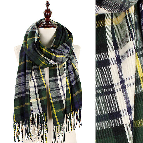 BRUSHED PLAID SCARF W/ TASSEL