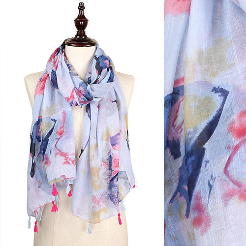 FLOWER PRING OBLONG SCARF W/TASSEL